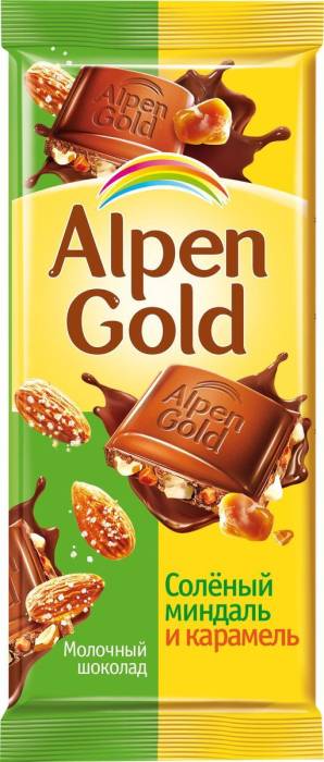 Шоколад "Alpen Gold" 80г, соленый миндаль и карамель