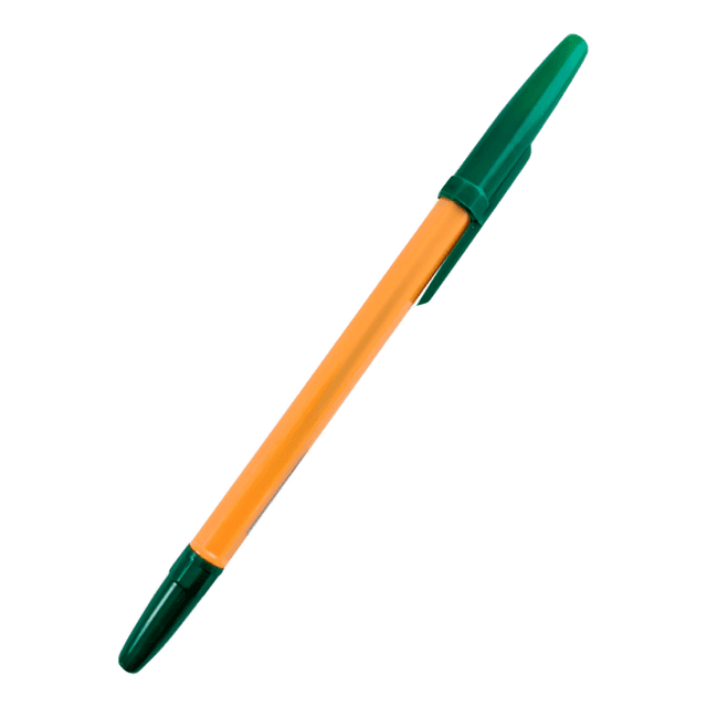 Ручка шариковая 0,7 мм ЗЕЛЕНАЯ, корпус ОРАНЖЕВЫЙ, с зеленым колпачком