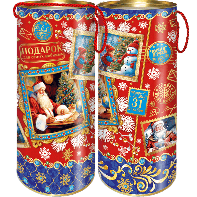 Туба картонная НГ 1,5 кг Подарок Деда Мороза, для конфет, Н345, D-12