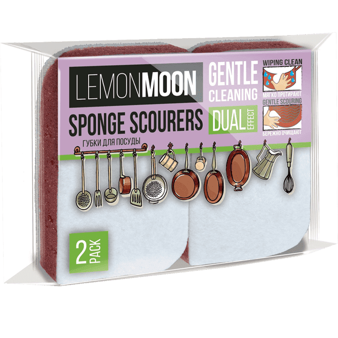 Губка для посуды Чистюля LEMON MOON RETRO Сканди 110*68*27 мм, вискоза + тефлон, деликатные (2 шт.упак)