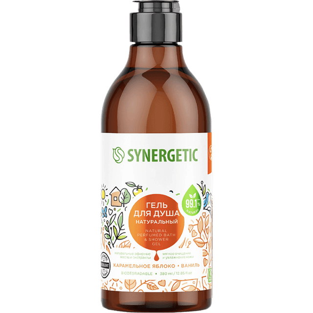 Гель для душа 380 мл SYNERGETIC, Карамельное яблоко и ваниль