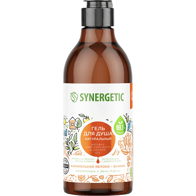Гель для душа 380 мл SYNERGETIC, Карамельное яблоко и ваниль