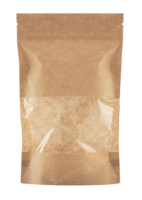 Пакет Дой-пак 105*150 "30+30" мм бумажный с окном 40 мм zip-lock КРАФТ