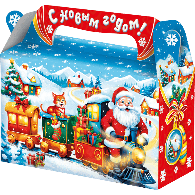 Коробка бумажная для конфет 500 гр НОВОГОДНИЙ ПОЕЗД