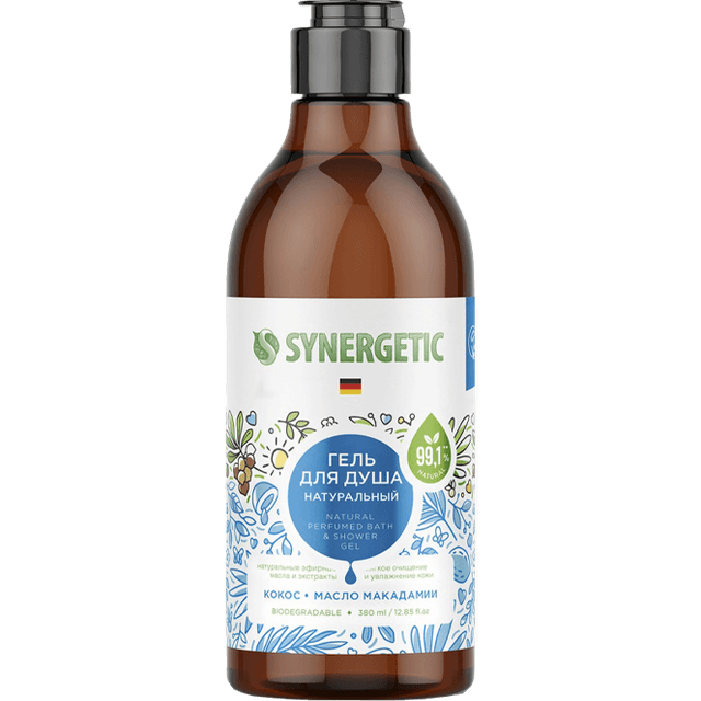 Гель для душа 380 мл SYNERGETIC, Кокос и масло макадамии