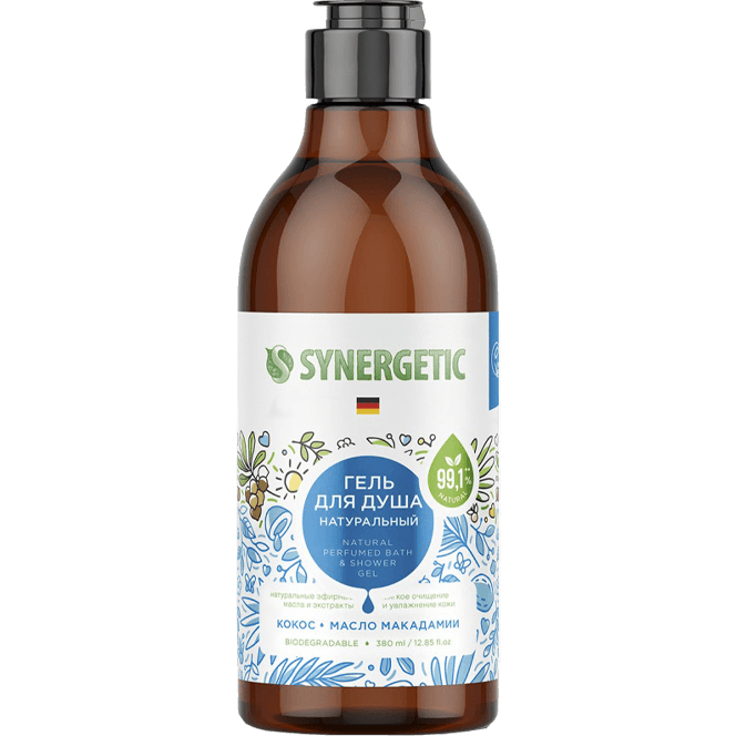 Гель для душа 380 мл SYNERGETIC, Кокос и масло макадамии