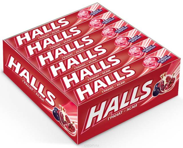 Лененцы "Halls" 25г (12 шт.упак), Гранат, Красный