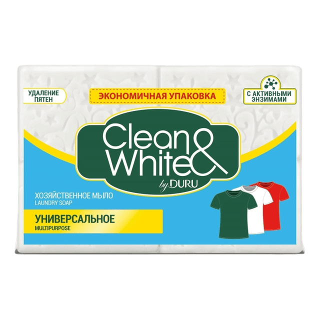 Мыло кусковое хозяйственное 125 г "Duru" Clean & White, Универсальное