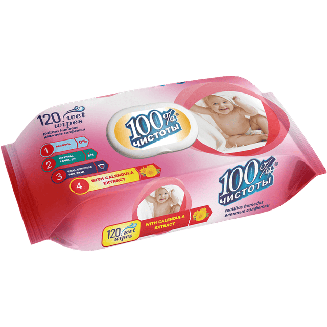 Салфетка влажная 120 шт 100% чистоты (120 салф.пач), Календула