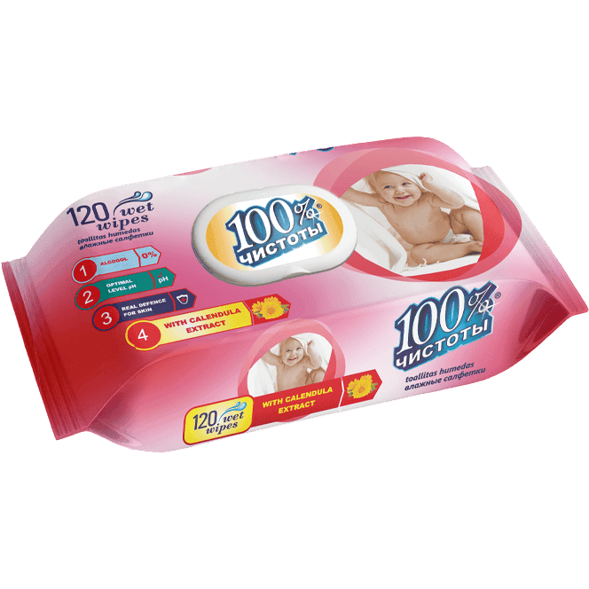 Салфетка влажная 120 шт 100% чистоты (120 салф.пач), Календула