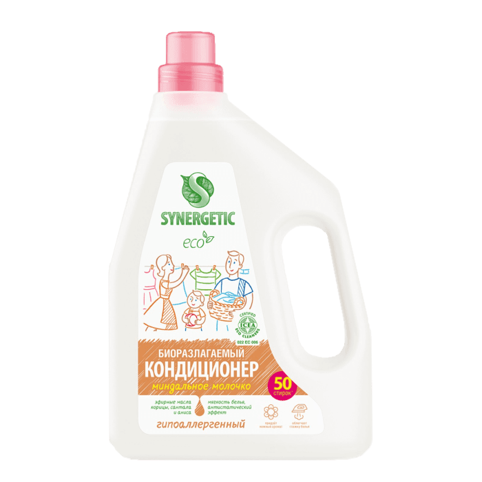 Кондиционер-ополаскиватель для белья 1,5 л SYNERGETIC Миндальное молочко