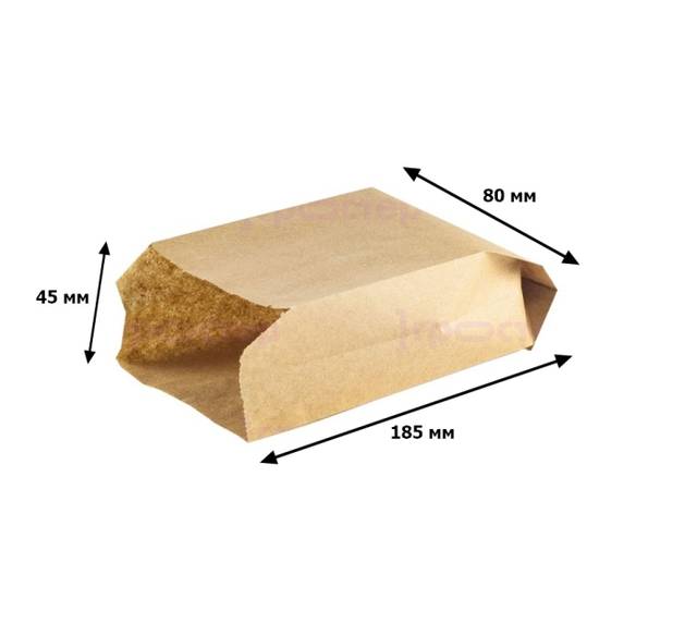 Пакет бумажный 185*80*45 КРАФТ, под шаурму, V-дно БК 40/ ОГ38