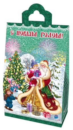 Коробка бумажная для конфет "ПАКЕТ НОВОГОДНИЙ ЭКСПРЕСС С АНИМАЦИЕЙ"