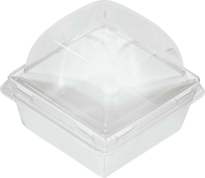 Контейнер бумажный универсальный 300 мл 85*85*85 мм SMART PACK Dome Lid БЕЛЫЙ + крышка ForGenika купольная КОМПЛЕКТ