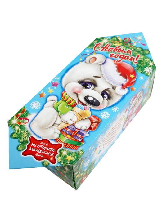 Коробка бумажная для конфет "КОНФЕТА БОЛЬШАЯ МИШКА БЕЛЫЙ С РАСКРАСКОЙ"