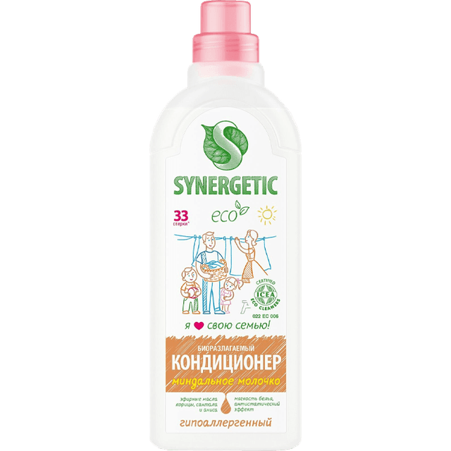 Кондиционер-ополаскиватель для белья 1 л SYNERGETIC Миндальное молочко