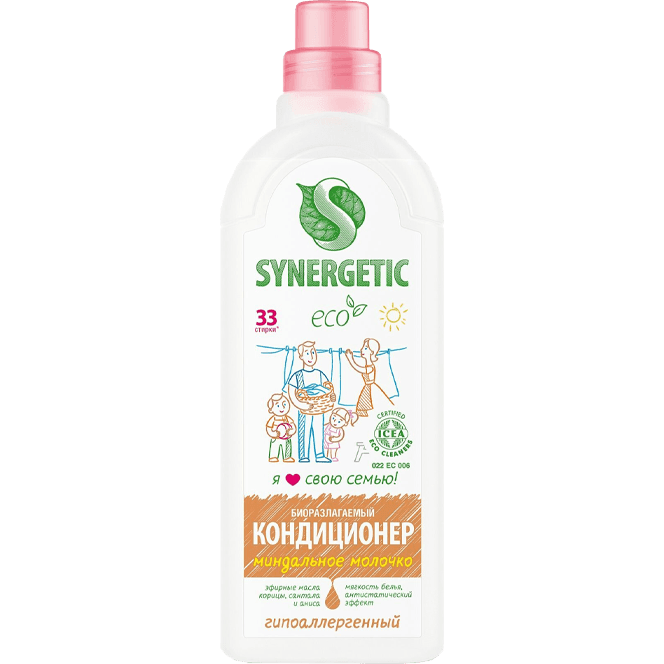 Кондиционер-ополаскиватель для белья 1 л SYNERGETIC Миндальное молочко