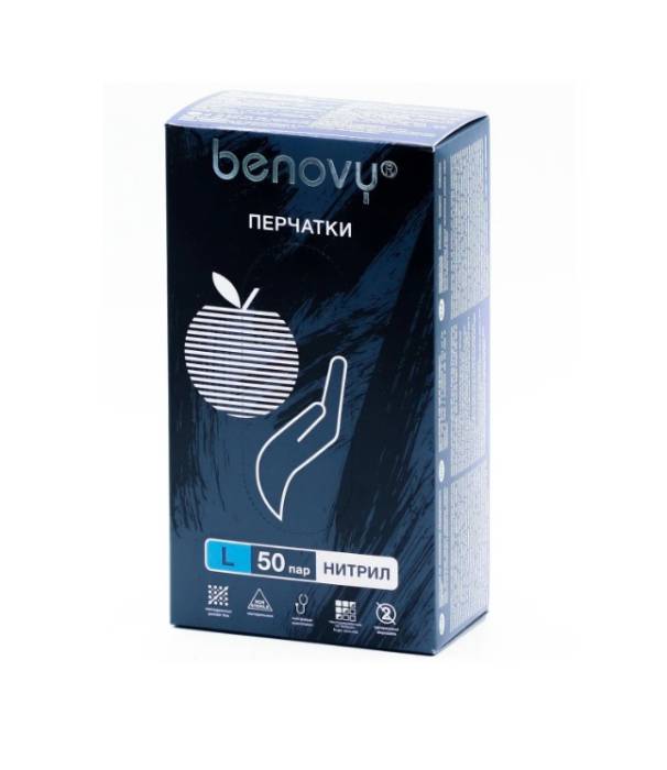 Перчатки нитриловые ЧЕРНЫЕ "BENOVY" (50 пар.упак), L
