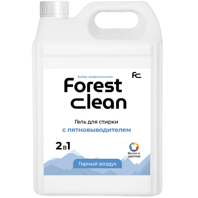 Гель для стирки белья 5 л "FOREST clean" с пятновыводителем канистра ЕВРО, концентрат, "Горный воздух"