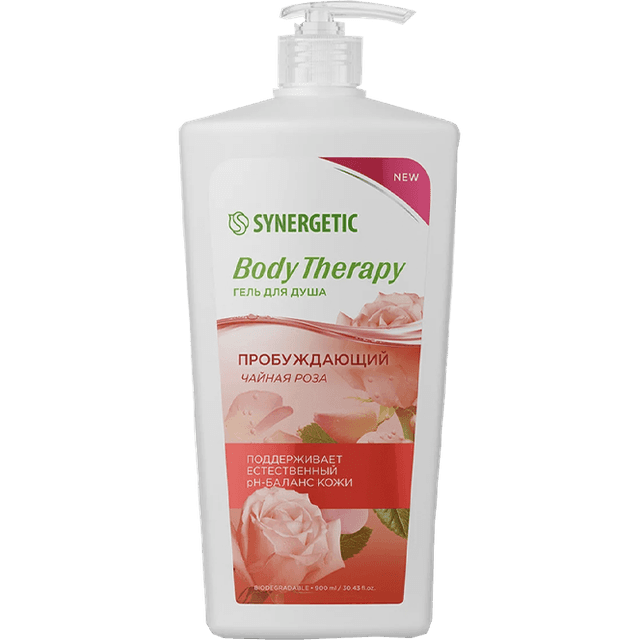 Гель для душа 900 мл SYNERGETIC Body Therapy, Чайная роза