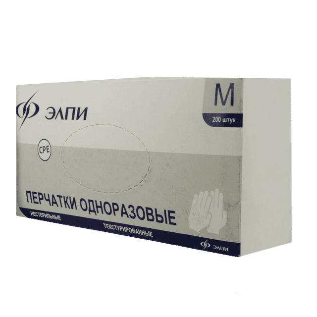 Перчатки одноразовые СРЕ Прозрачные в коробке (200 шт.упак) Эл, М