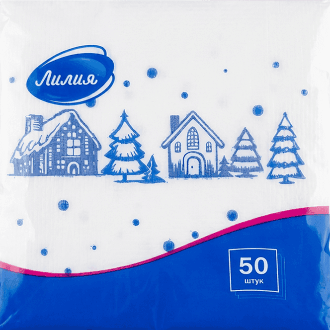 Салфетка бумажная НГ 1/однослойная 24*24 "Лилия" с рисунком Ассорти (50 лист.пач), Зимний вечер