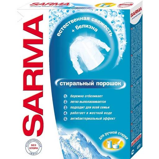 Стиральный порошок 400 г "Sarma" ручной "Естественная белизна"