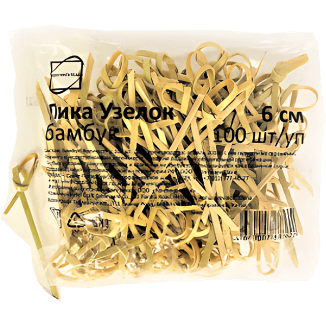 Пика бамбуковая для канапе 6 см Узелок (100 шт.упак) Конт