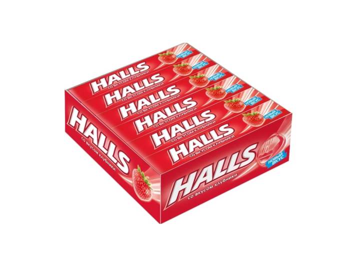 Лененцы "Halls" 25г (12 шт.упак), Клубника, Красный