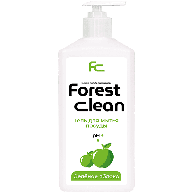 Средство для мытья посуды 1 л "FOREST Clean" дозатор/гель, Зеленое яблоко