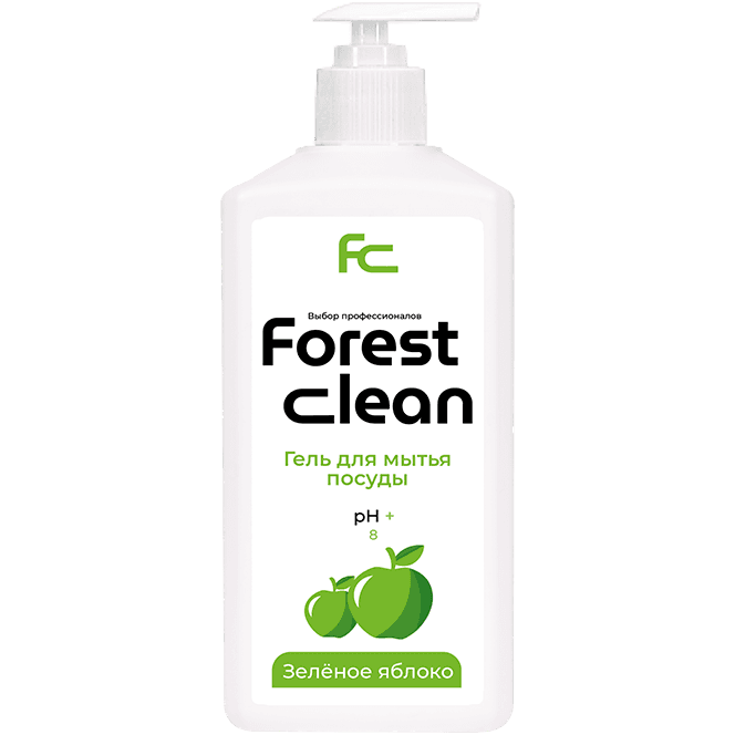 Средство для мытья посуды 1 л "FOREST Clean" дозатор/гель, Зеленое яблоко