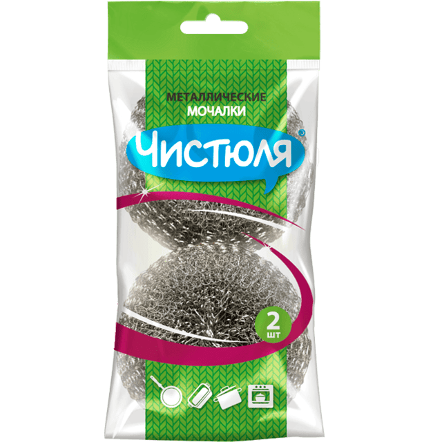 Мочалка "Чистюля" металлическая, плетеная, размер XL, 30г (2 шт.упак)