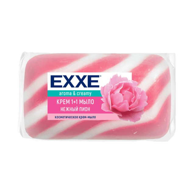 Крем-мыло кусковое 90 г туалетное "EXXE" 1+1 полосатое, одиночное, Розовое, Нежный пион