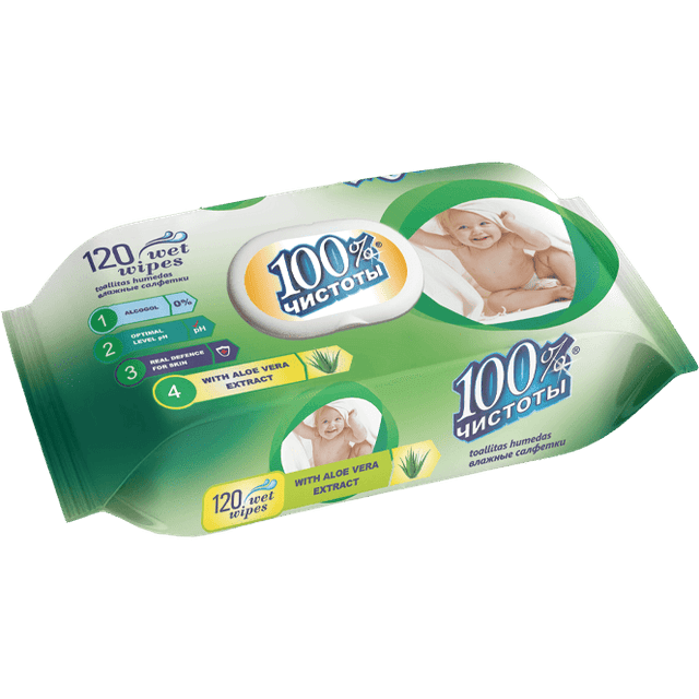 Салфетка влажная 120 шт 100% чистоты (120 салф.пач), Алоэ Вера 