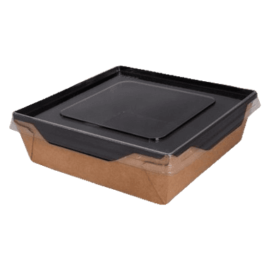 Салатник бумажный 900 мл с прозрачной крышкой 150*150*50 мм ECO OpSalad Black Edition, черный внутри, Крафт