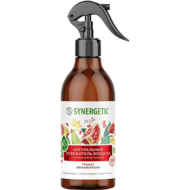 Освежитель воздуха 380 мл SYNERGETIC биоразлагаемый, гипоаллергенный, нейтрализатор запахов, Гранат и франжипани