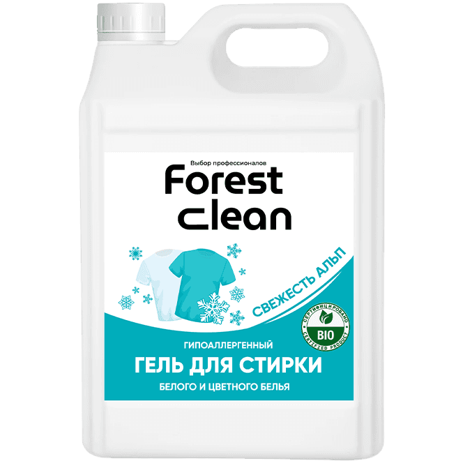Гель для стирки белья 5 л "FOREST clean" канистра ЕВРО концентрат, Свежесть Альп