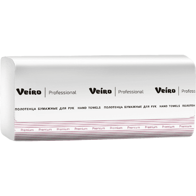 Полотенце бумажное 2-х/двухслойное V сл, Veiro Professional Lite, Белое (190 лист.упак)