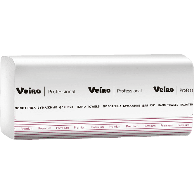 Полотенце бумажное 2-х/двухслойное V сл, Veiro Professional Lite, Белое (190 лист.упак)