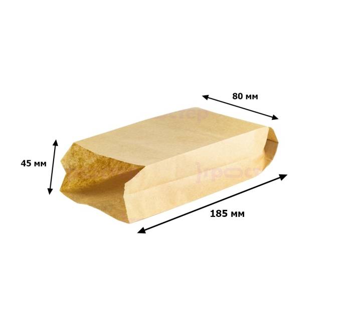 Пакет бумажный 185*80*45 КРАФТ, под шаурму, эконом V-дно БК38