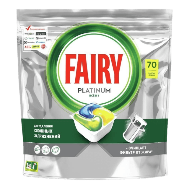 Таблетки для посудомоечных машин "Fairy" Platinum "Все в 1" Лимон (27 шт.упак)