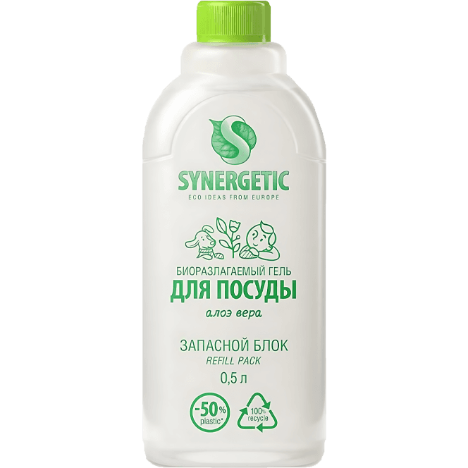 Средство для мытья посуды и детских игрушек 500 мл SYNERGETIC биоразлагаемое, Алоэ