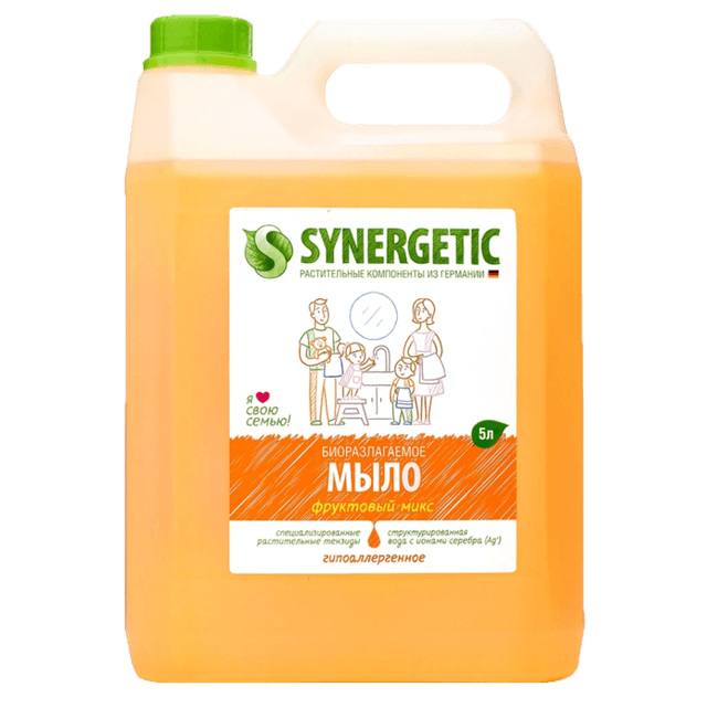 Жидкое мыло 5 л "SYNERGETIC" для мытья рук и тела, биоразлагаемое, Фруктовый микс