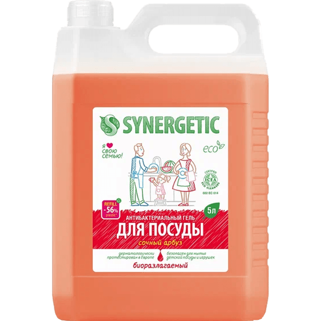 Средство для мытья посуды и детских игрушек 5 л SYNERGETIC биоразлагаемое, Арбуз