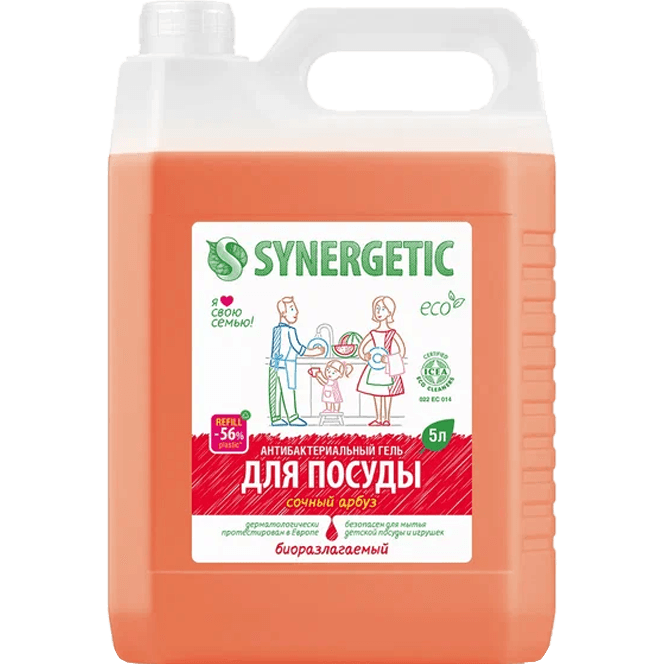Средство для мытья посуды и детских игрушек 5 л SYNERGETIC биоразлагаемое, Арбуз