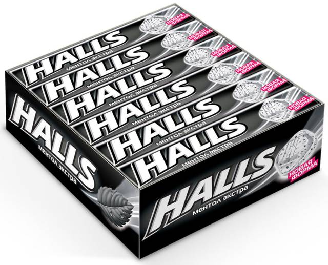 Лененцы "Halls" 25г (12 шт.упак), Ментол экстра, Черный