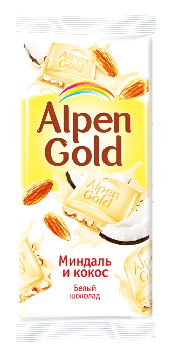 Шоколад "Alpen Gold" 80 г, белый кокос и миндаль