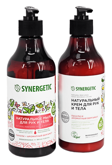 Подарочный набор Гель для душа 380 мл + крем для рук и тела 380 мл SYNERGETIC Beauty Set 2.2