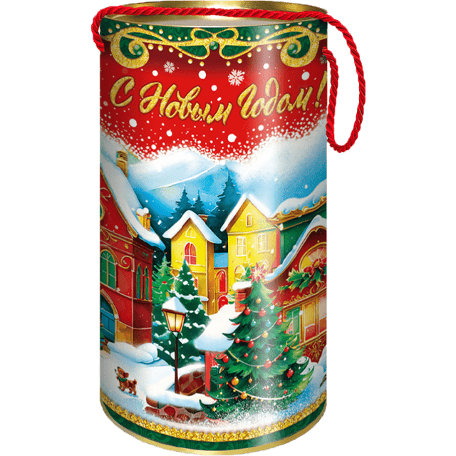Туба картонная НГ 1 кг Зимние забавы, для конфет, Н220, D-12