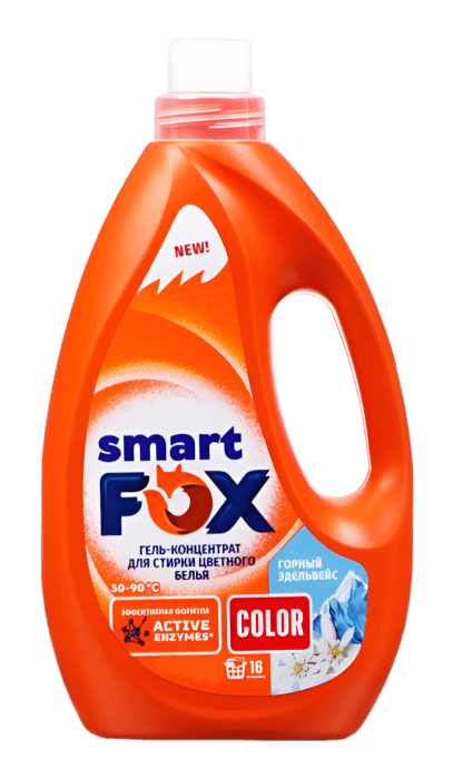 Гель-концентрат для стирки белья 1 л SMART FOX, COLOR Горный эдельвейс